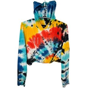 Reason Multicolor Tie-Dye Women’s Crop Top Hooded Sweatshirt Size Small